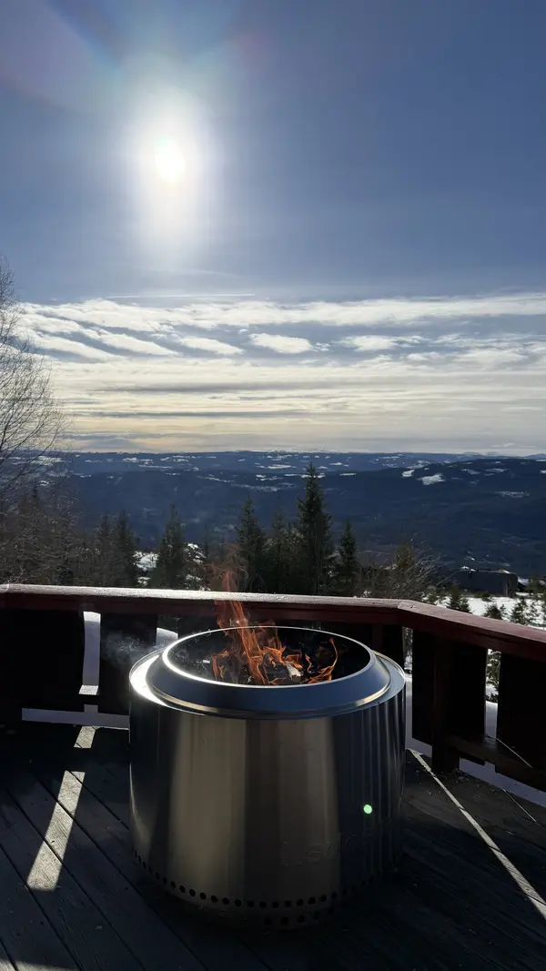 Fire pit on the veranda on a sunny winter day
